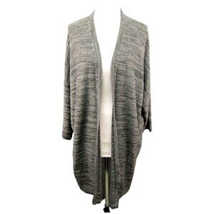 J Jill Gray Black Heathered Linen Blend Open Front Long Cardigan Sweater Size L
